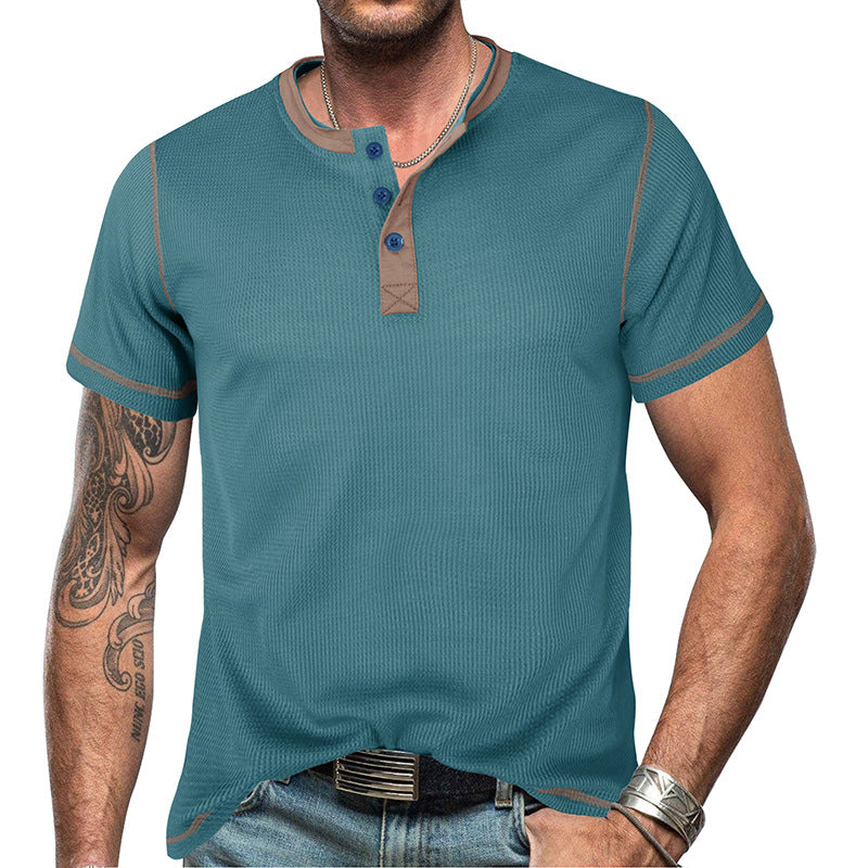 Men's Vintage Color Block Henley T-Shirt