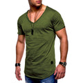 Men's Solid Color V-neck T-shirt With Natural Cut