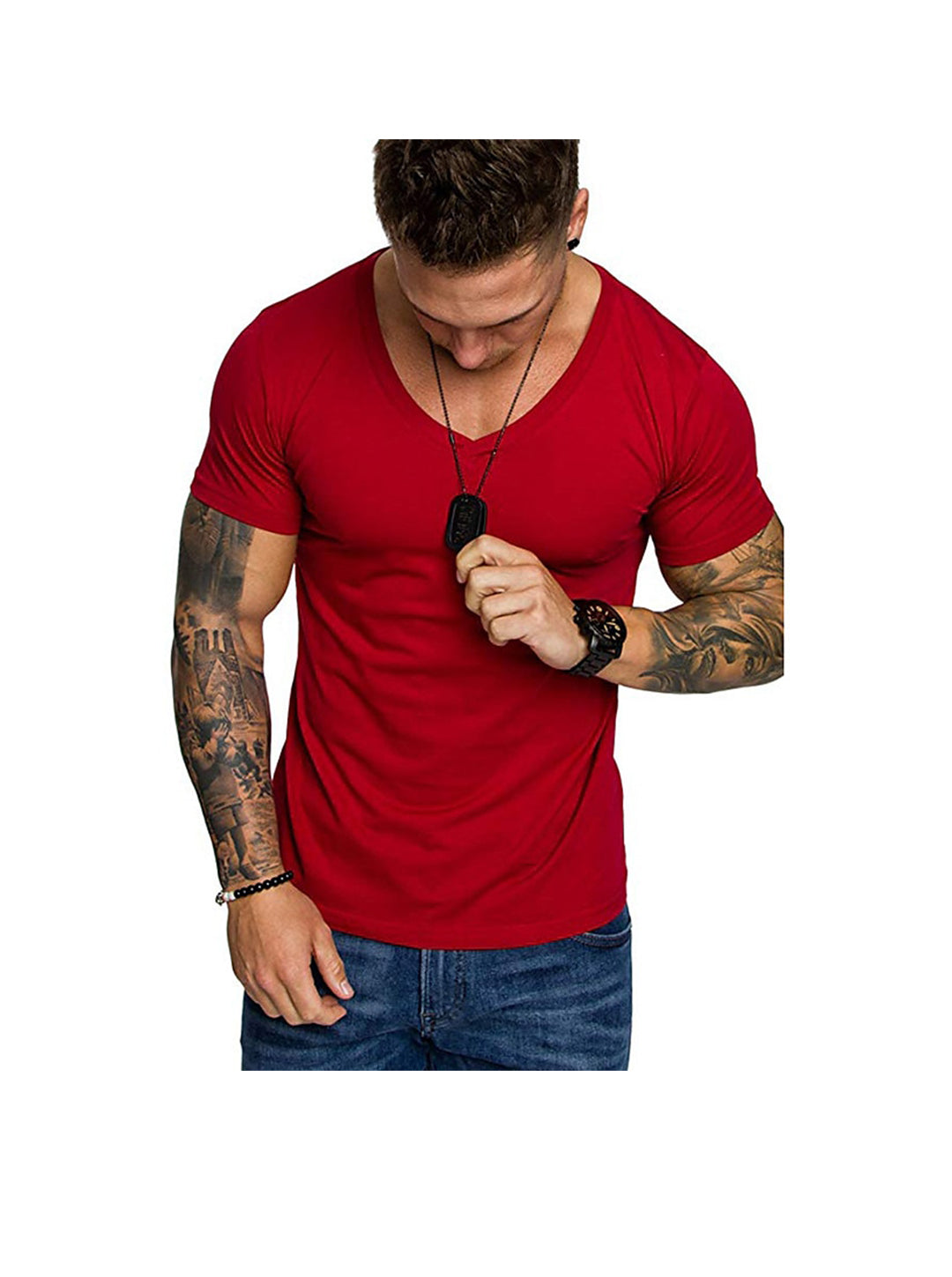 Men's  V-Neck Solid Color Casual T-Shirt
