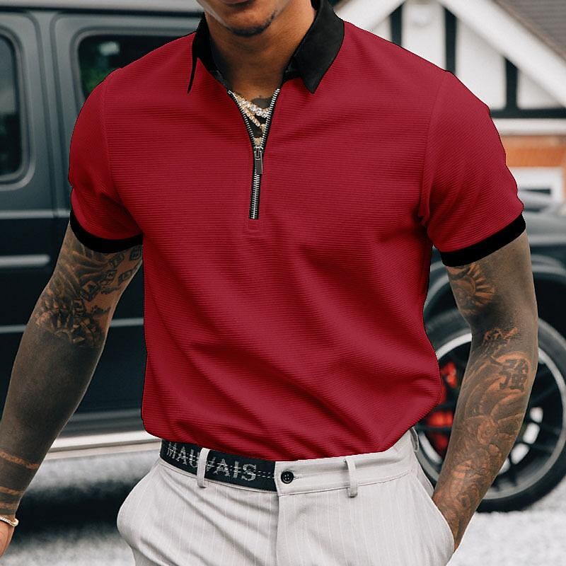 Men's Solid Contrast Collar and Cuffs Short Sleeve Polo T-shirt