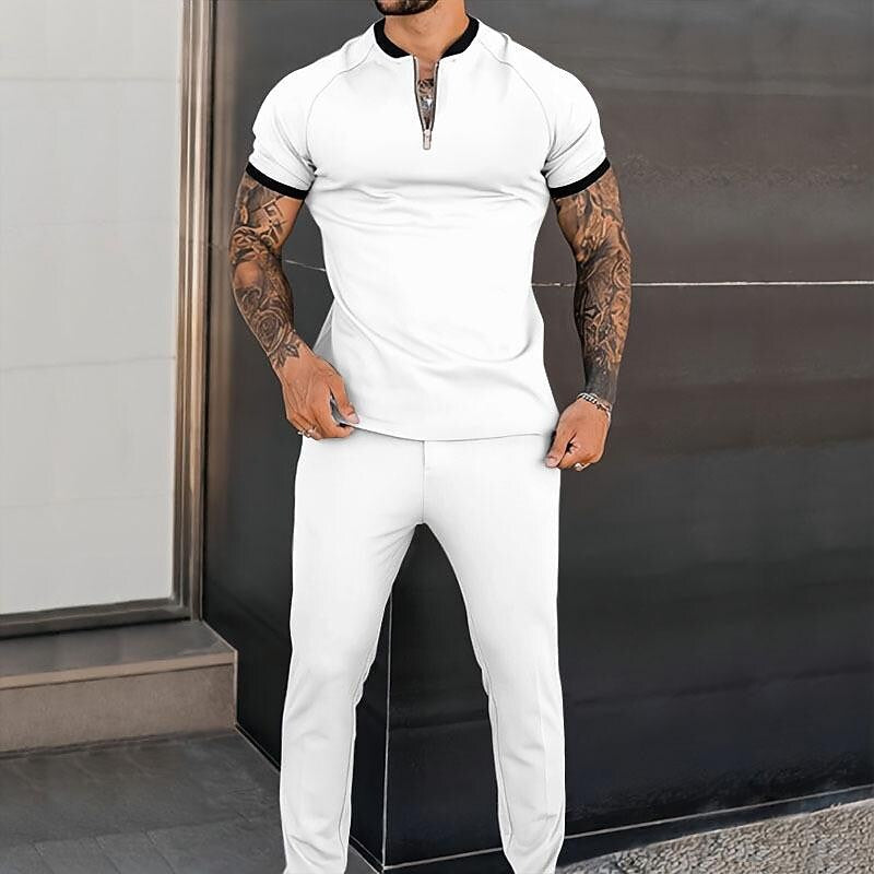 Men's Baseball Collar Half Zip Short Sleeve Tracksuit