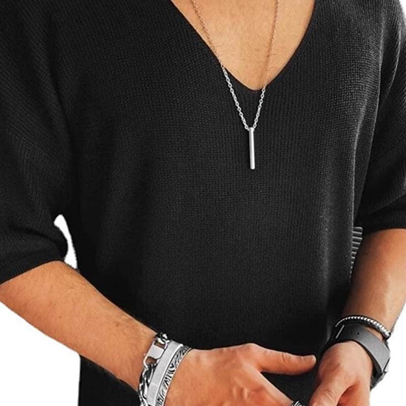 Men's Solid Color V Neck Casual Half Sleeve T-shirt