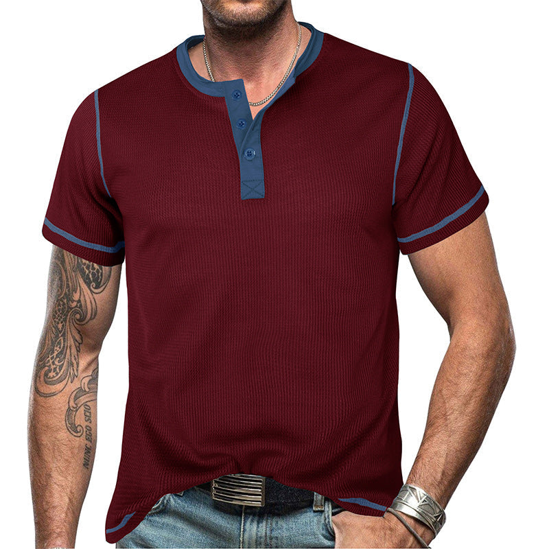 Men's Vintage Color Block Henley T-Shirt