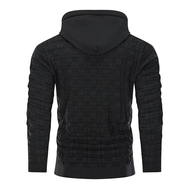 Men's Pullover Color Block Jacquard Check Pattern Hooded Sweater Basic Vintage Style Outdoor Sport