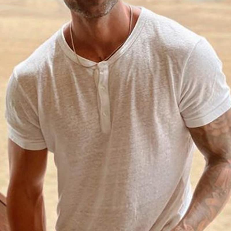 Men's Solid Color Short Sleeve Henley T-shirt