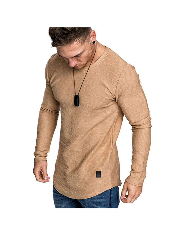 Men's Textured Solid Color High Quality Crew Neck T-shirt Soft Breathable