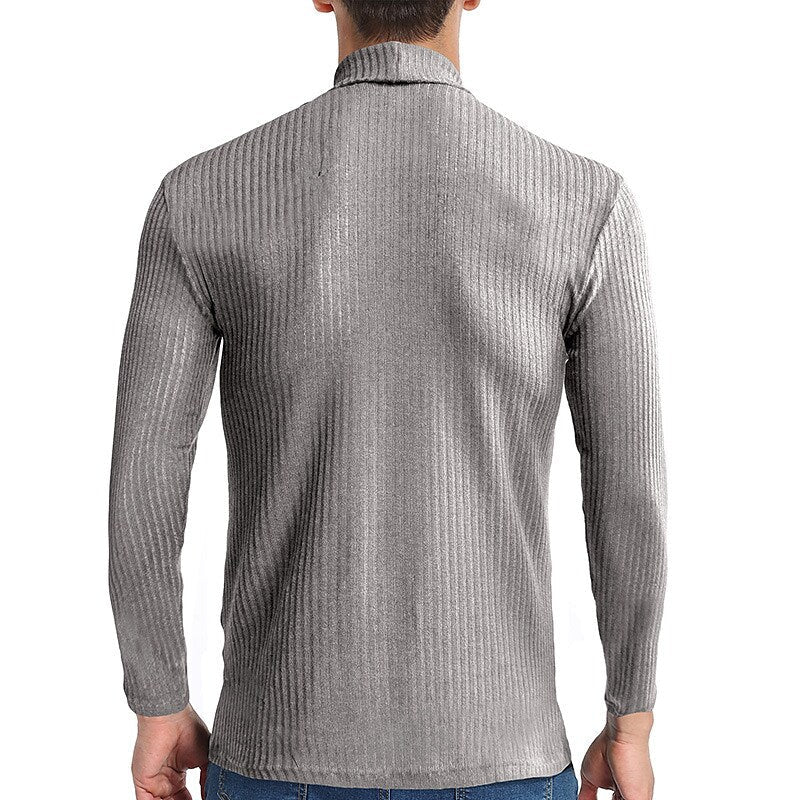Men's Vintage Turtleneck Solid Color Long Sleeve Knitted T-shirt