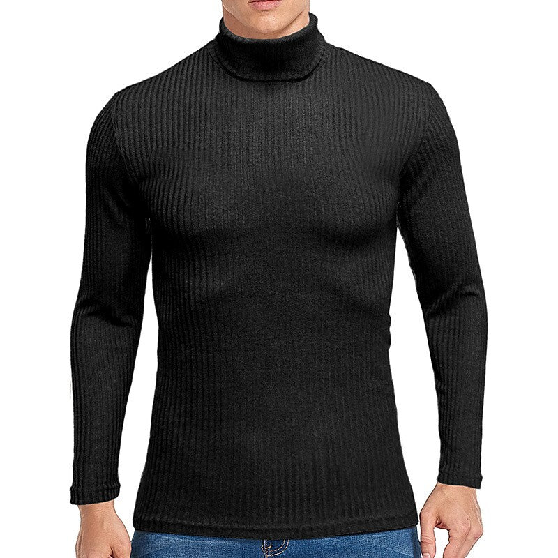 Men's Vintage Turtleneck Solid Color Long Sleeve Knitted T-shirt