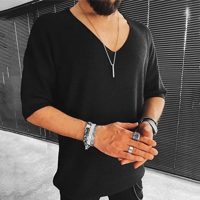 Men's Solid Color V Neck Casual Half Sleeve T-shirt