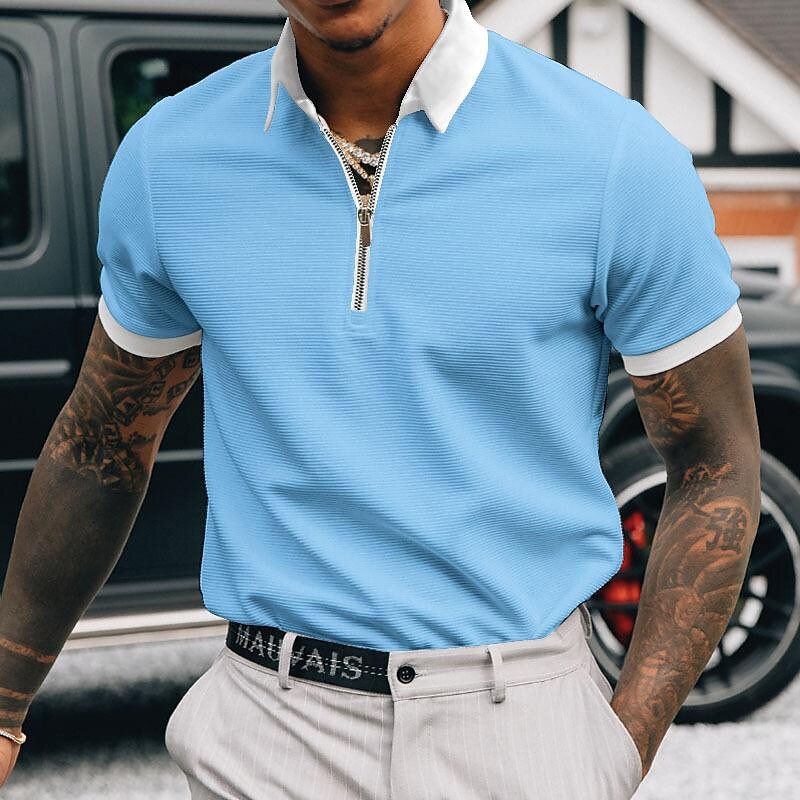 Men's Solid Contrast Collar and Cuffs Short Sleeve Polo T-shirt