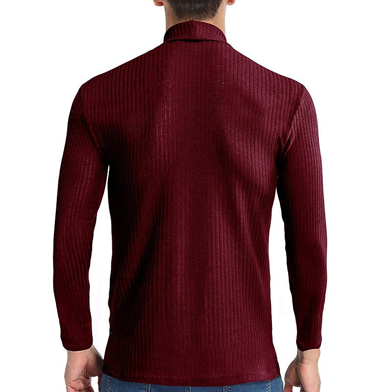 Men's Vintage Turtleneck Solid Color Long Sleeve Knitted T-shirt