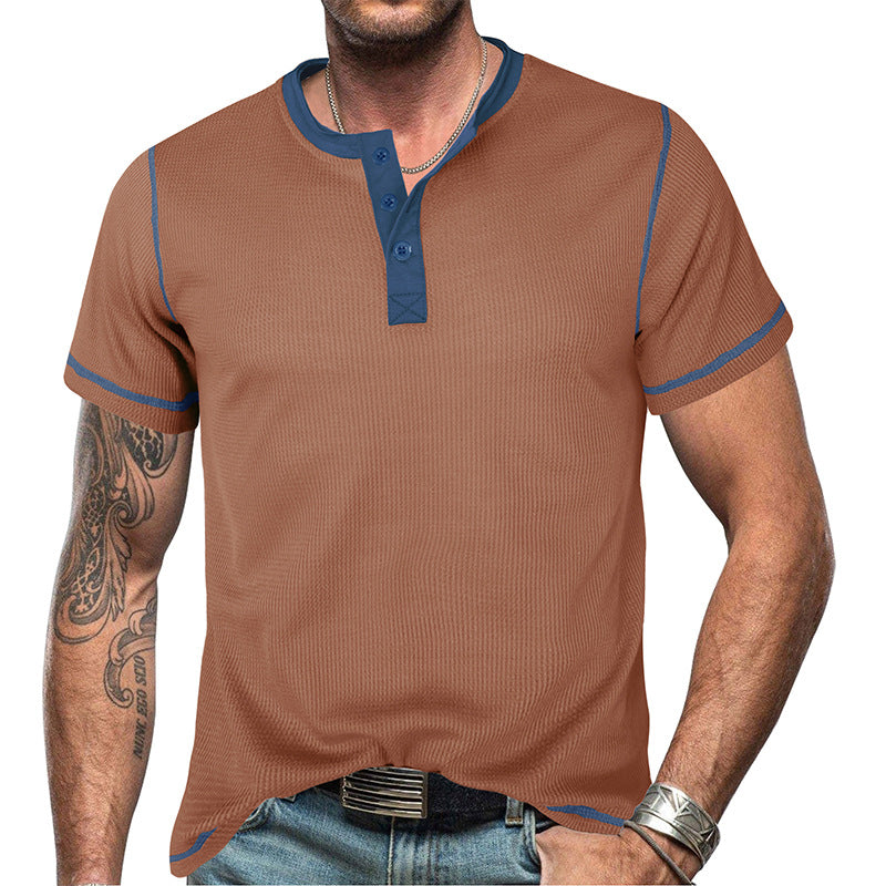 Men's Vintage Color Block Henley T-Shirt