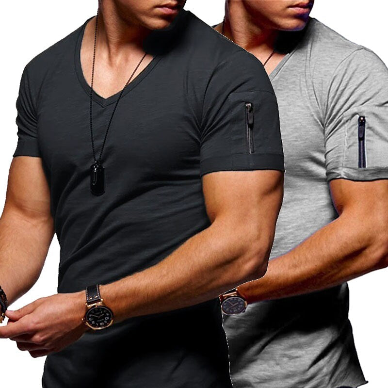 Men's 2 pcs  Solid Color Basic V Neck Short Sleeve T-shirt