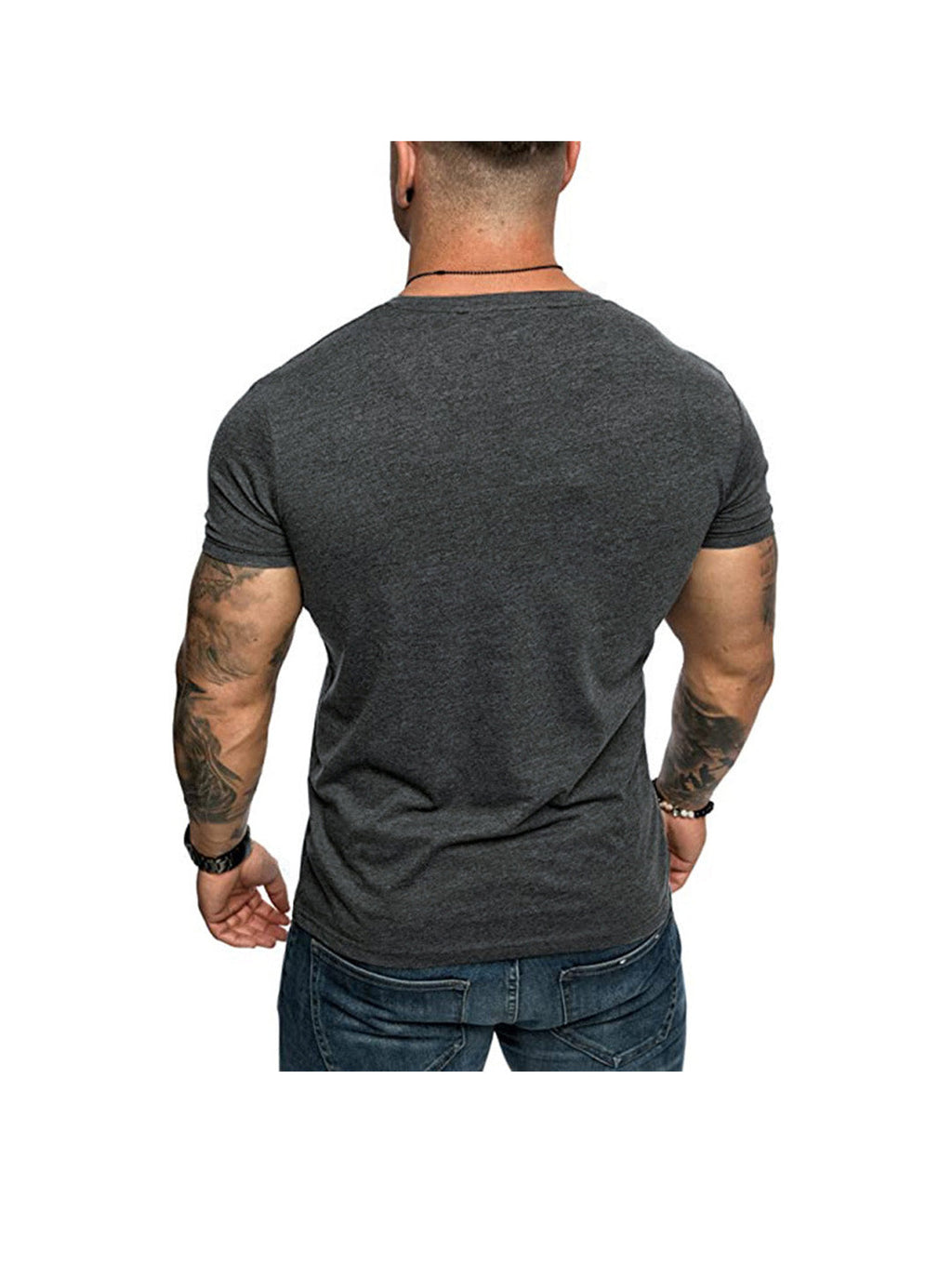 Dennis Solid Color Patch Pocket V-neck T-shirt