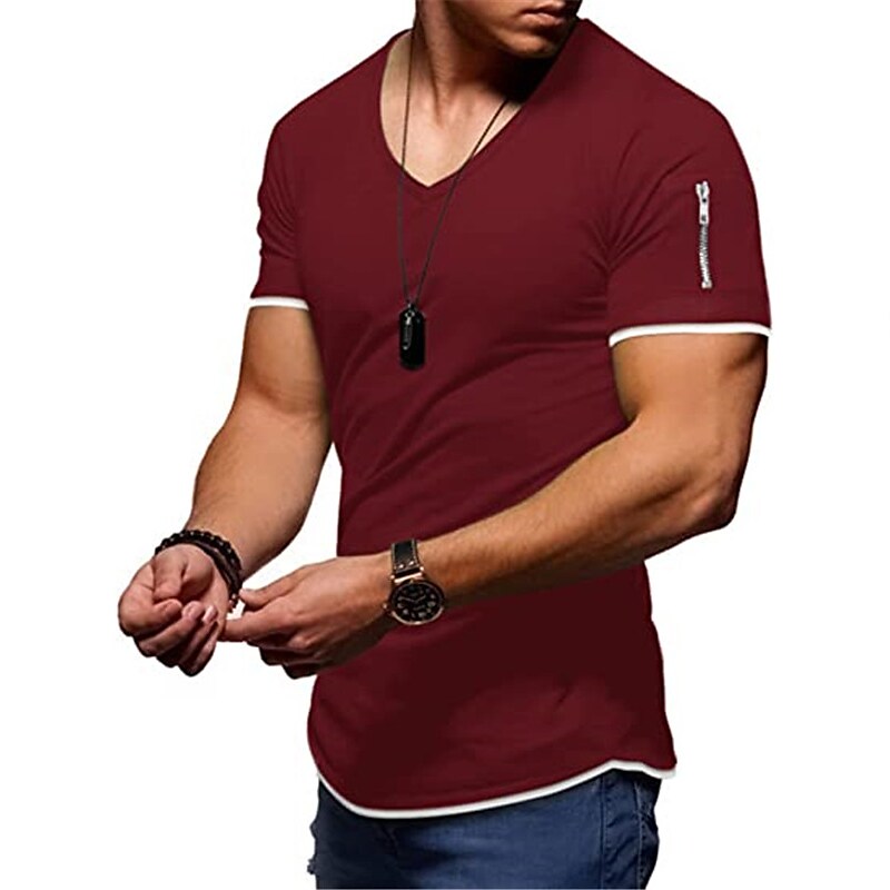 Men's Solid Color V Neck Street Casual T-shirt