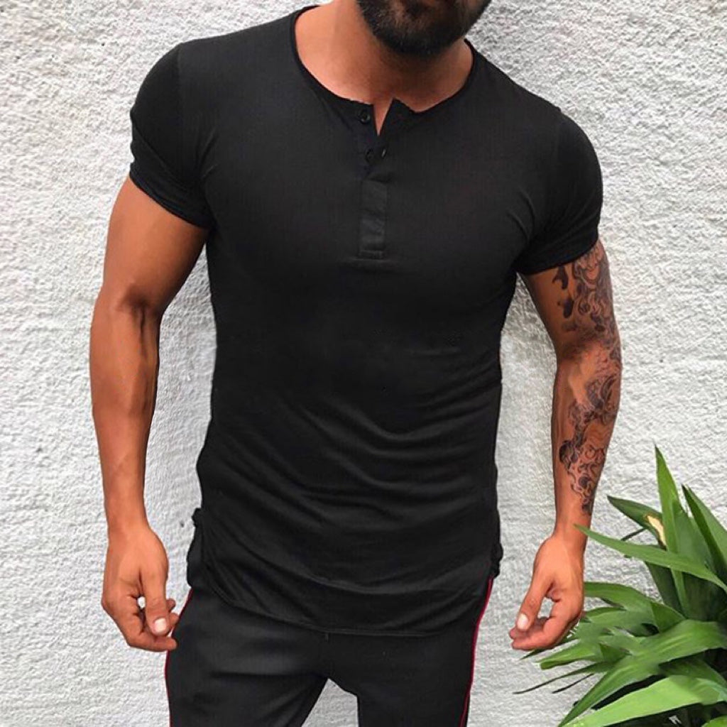 Men's Solid Color Casual Henley T-shirt