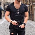 Men's Solid Color V-neck Short Sleeve T-shirt