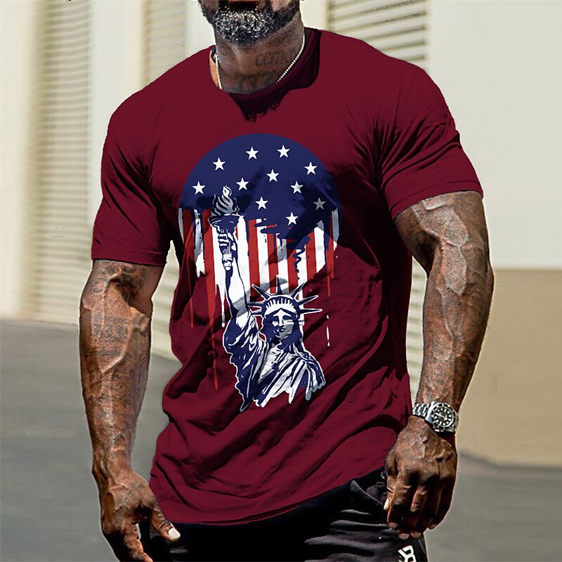 Men's Hot Stamping Graphic National Flag Crew Neck Short Sleeve T-shirt