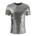 Men's Shiny Casual Plaid Short Sleeve Crew Neck T-Shirt