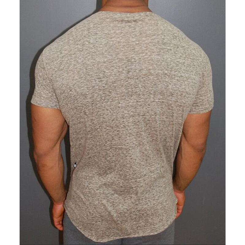 Men's Solid Color Zipper Short-sleeved T-shirt