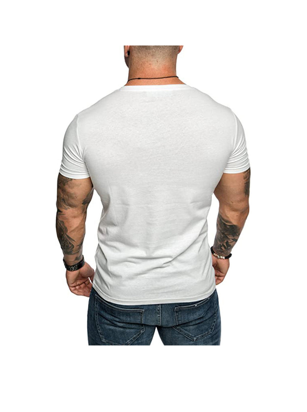 Dennis Solid Color Patch Pocket V-neck T-shirt