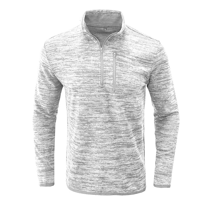 Men's Slub Yarn Half Zip Stand Collar  Long-sleeve T-shirt