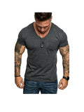 Dennis Solid Color Patch Pocket V-neck T-shirt