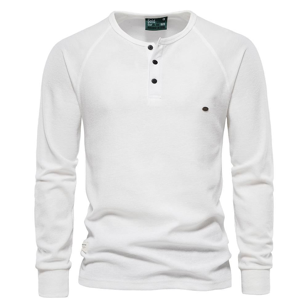 Men's Solid Waffle Raglan Sleeve Henley Collar T-Shirt