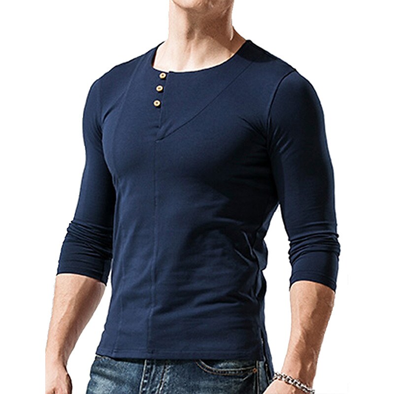 Men's Henley Shirt T shirt Solid Color