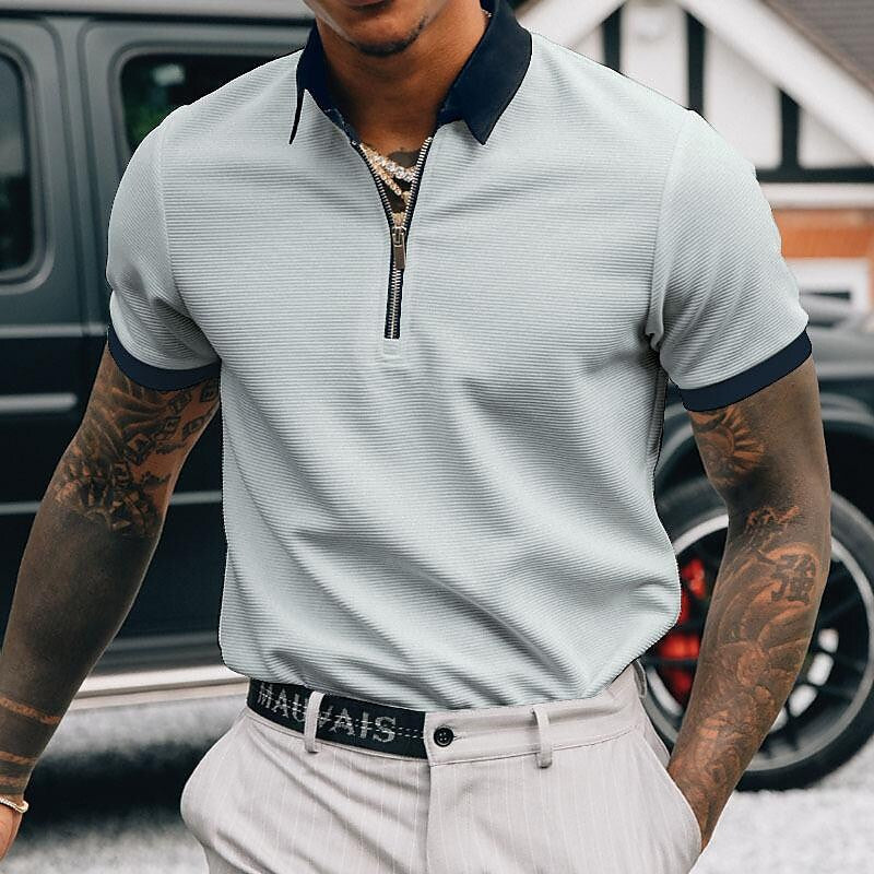 Men's Solid Contrast Collar and Cuffs Short Sleeve Polo T-shirt