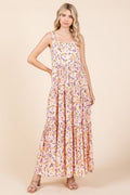Mittoshop Flower Print Tiered Sleeveless Empire Maxi Dress