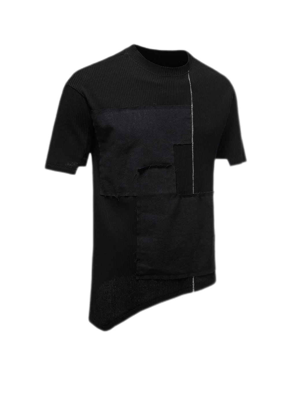 Roberts 3D Draping Patchwork Drop Shoulder Sleeve Irregular Hem Short Sleeve T-shirt