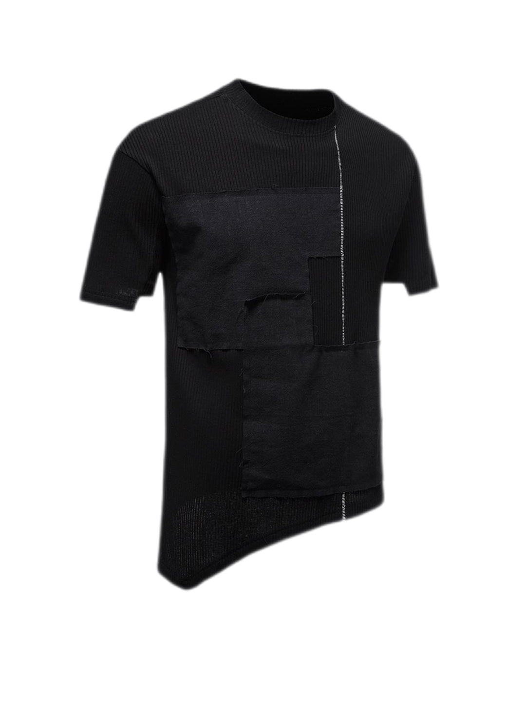 Roberts 3D Draping Patchwork Drop Shoulder Sleeve Irregular Hem Short Sleeve T-shirt