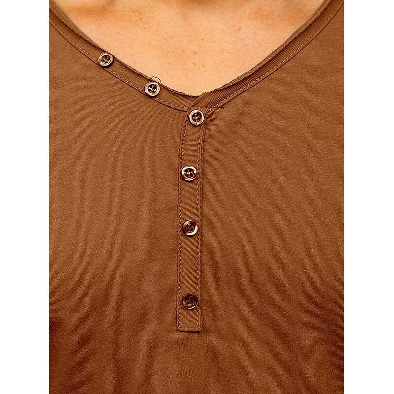 Men's Solid Color Henley Collar Short Sleeve T-Shirt