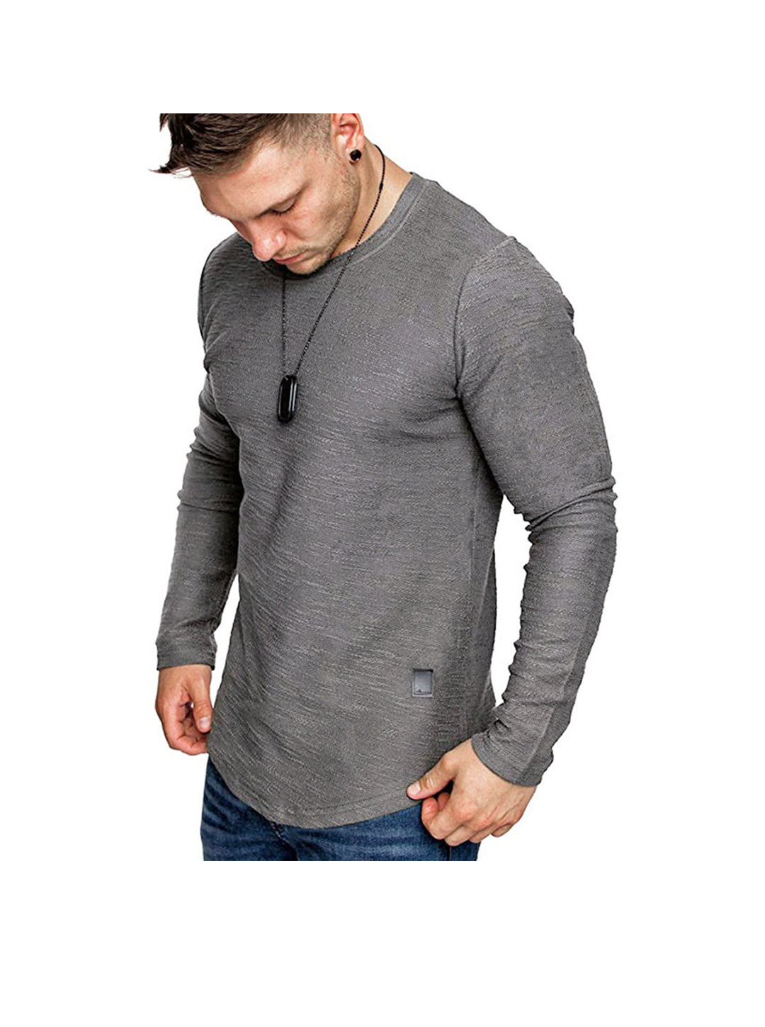 Men's Textured Solid Color High Quality Crew Neck T-shirt Soft Breathable