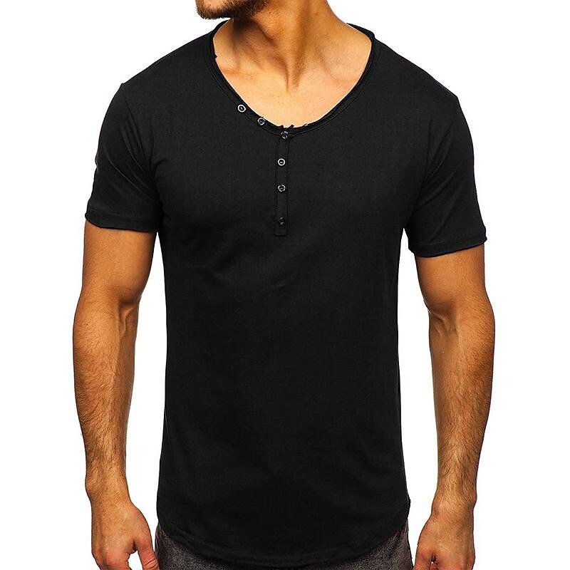 Men's Solid Color Henley Collar Short Sleeve T-Shirt