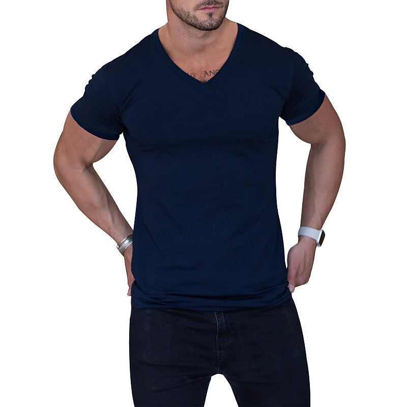 Men's  Solid Color V Neck Street Casual T-shirt