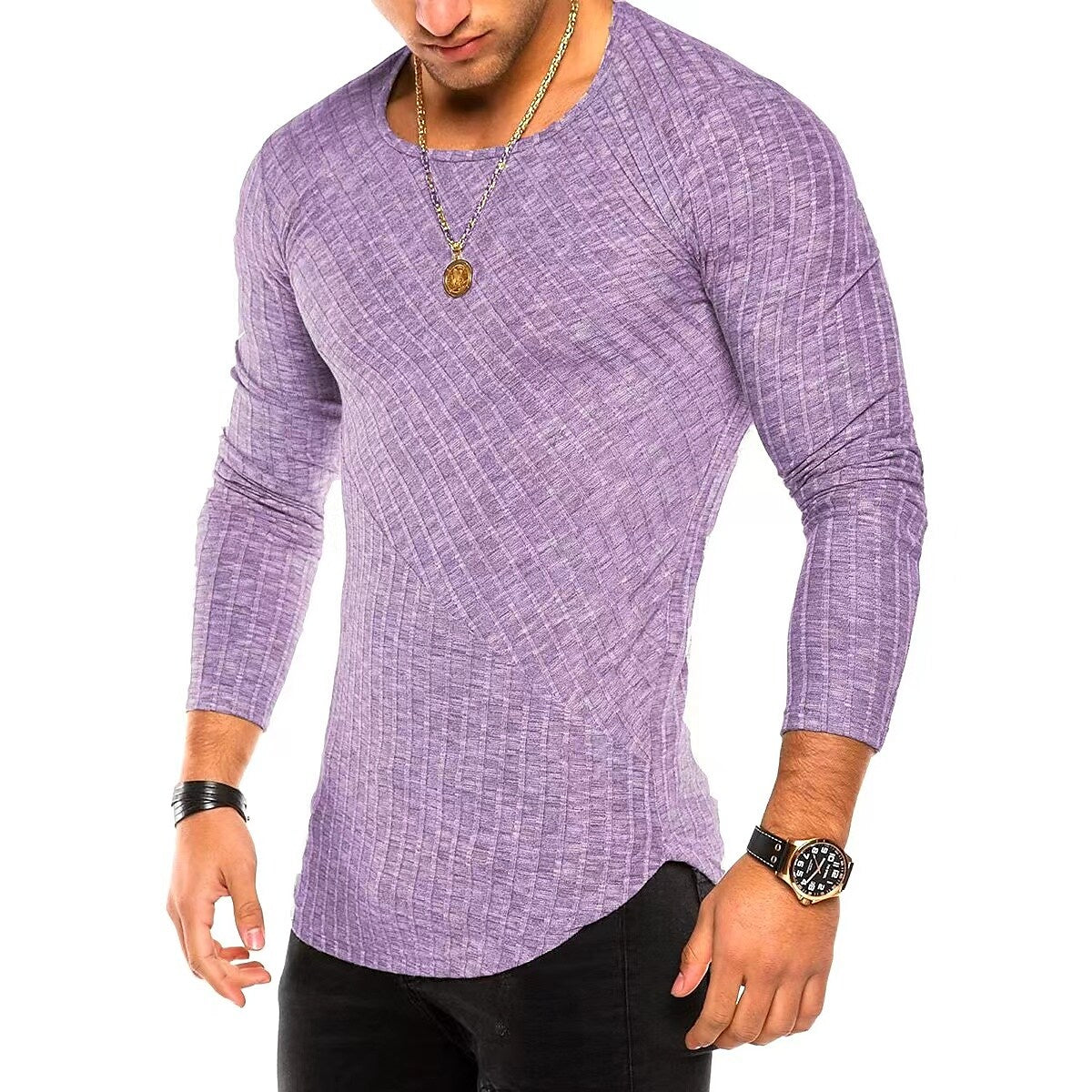Men's Vintage Striped Crew Neck Green Casual Long Sleeve T-shirt