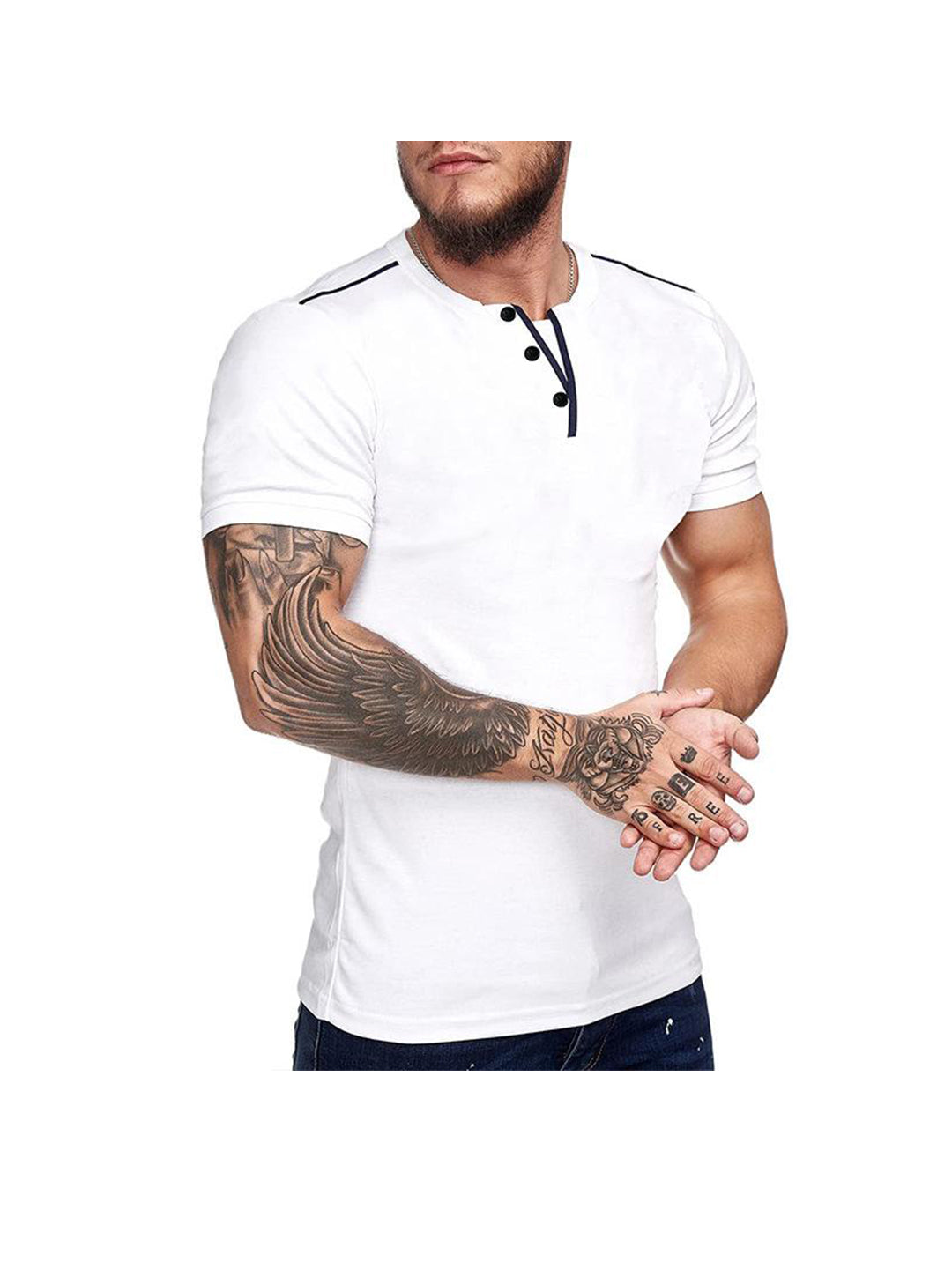 Daniel Contrast Trim V-neck Henry T-shirt