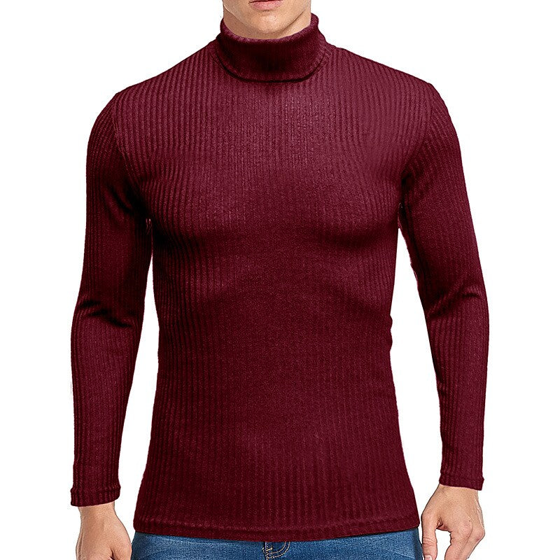 Men's Vintage Turtleneck Solid Color Long Sleeve Knitted T-shirt