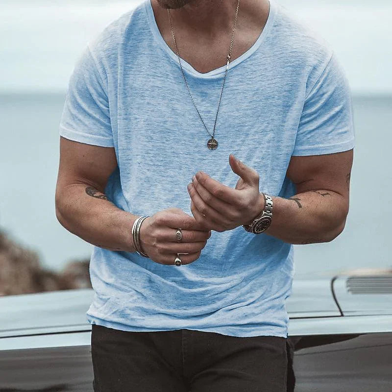 Men's Solid Color Round Neck Short Sleeve T-shirt