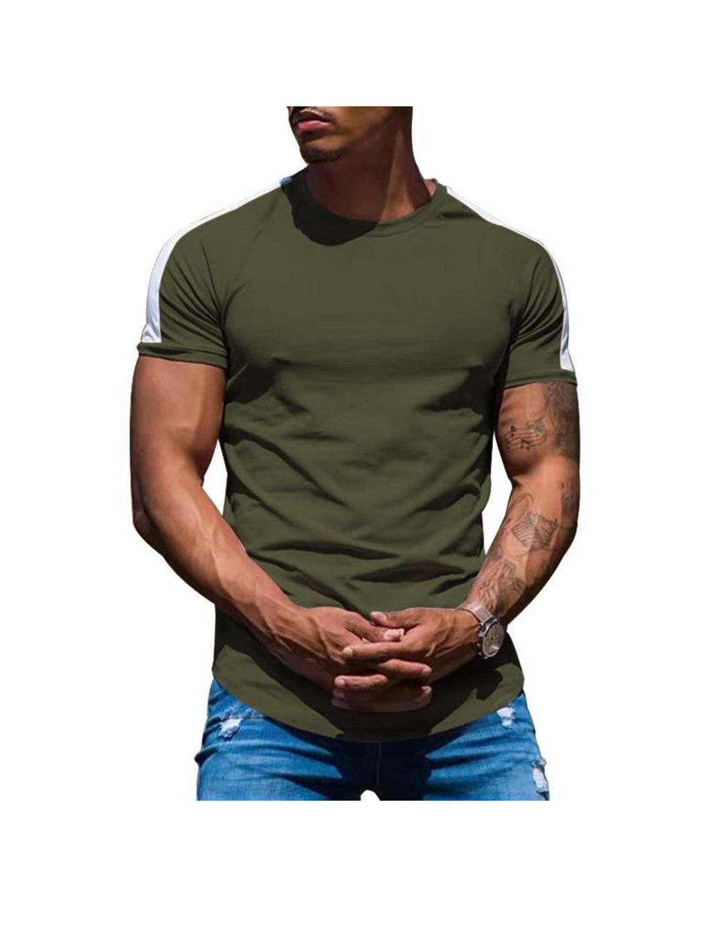 Russell Crew Neck Patchwork Short-sleeved T-shirt