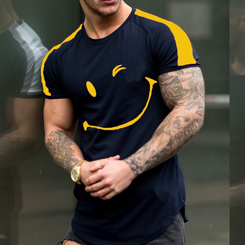 Men's Graphic Patterned Face Crew Neck Casual Short Sleeve T-shirt