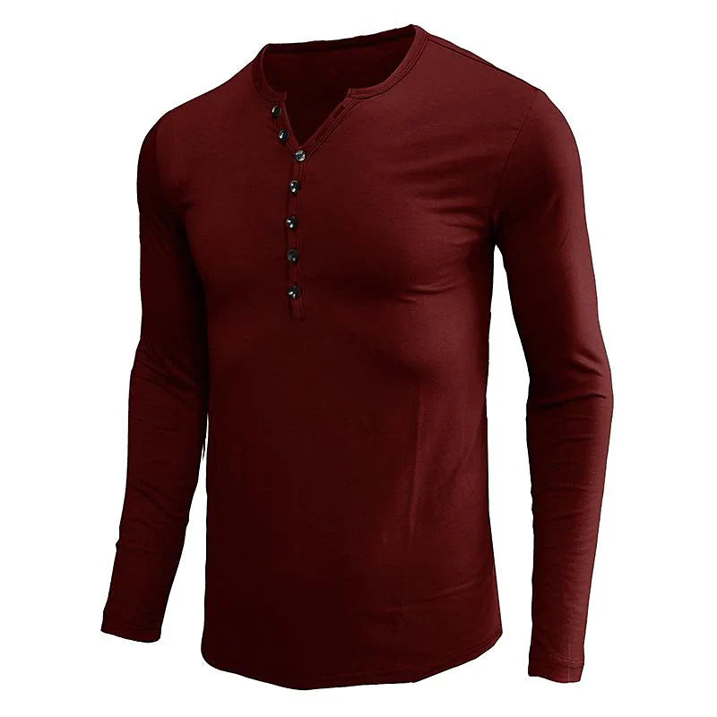 Men's Solid Color Henley Collar Long Sleeve T-Shirt