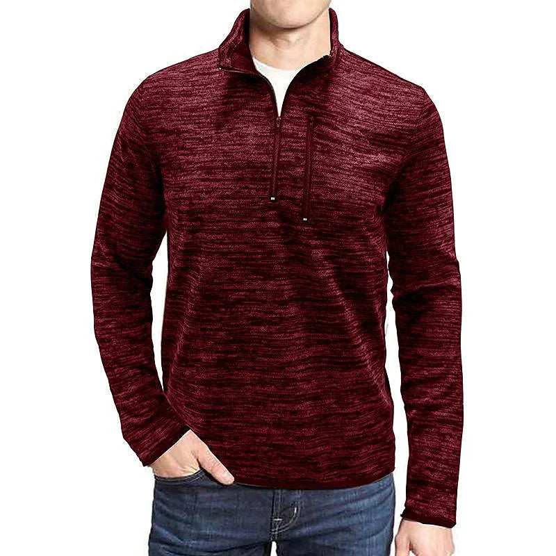 Men's Slub Yarn Half Zip Stand Collar  Long-sleeve T-shirt