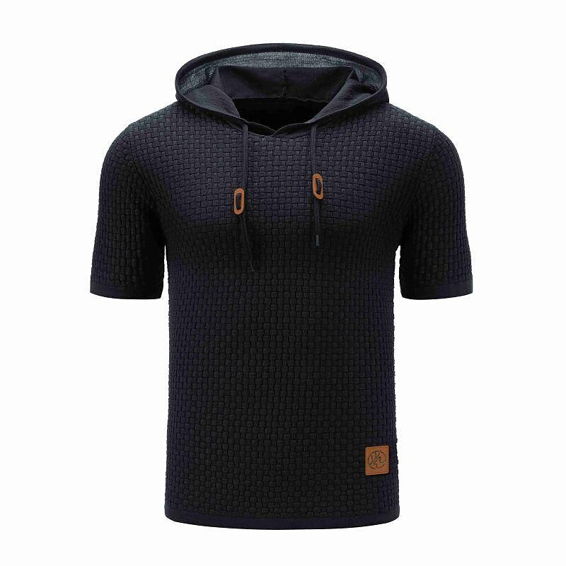 Men's Pullover Jacquard Solid Color Hooded Sweater Basic Vintage Style