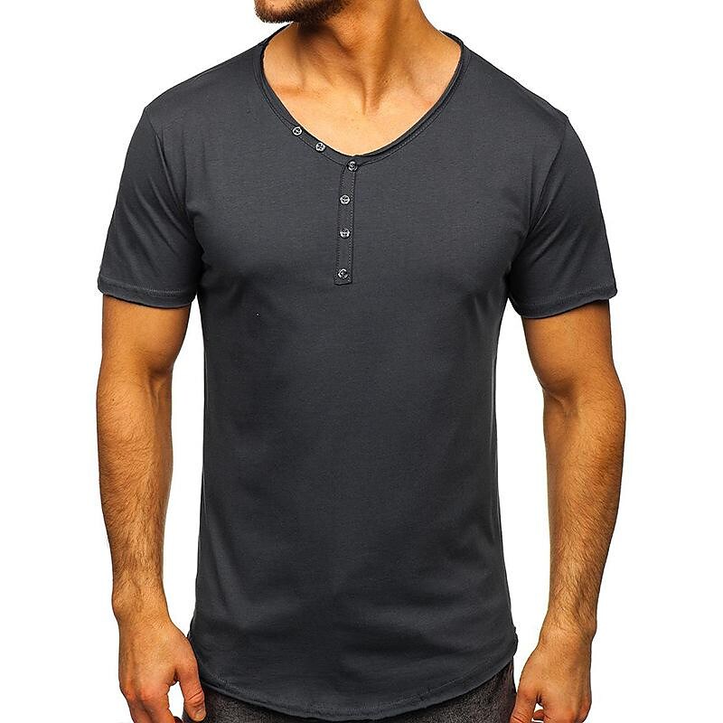 Men's Solid Color Henley Collar Short Sleeve T-Shirt