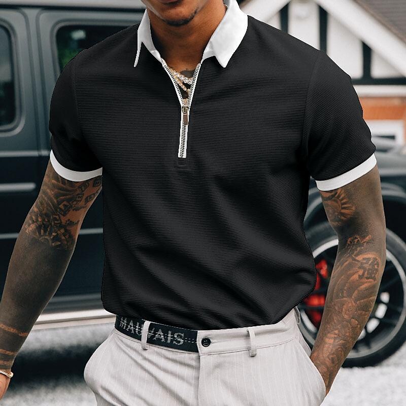 Men's Solid Contrast Collar and Cuffs Short Sleeve Polo T-shirt