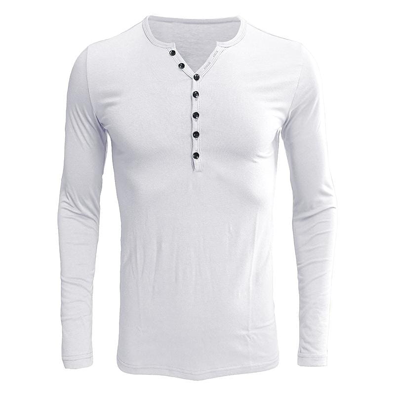 Men's Solid Color Henley Collar Long Sleeve T-Shirt