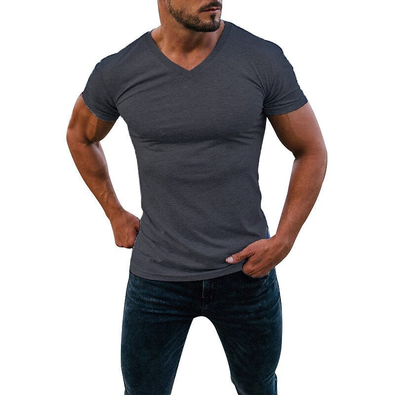 Men's  Solid Color V Neck Street Casual T-shirt